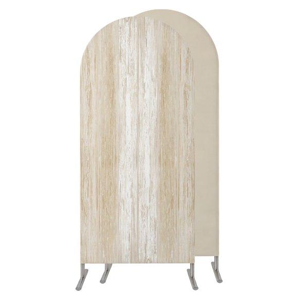 4FT Arch Backdrop Covers, Cream Wooden Wedding Arch Cover Stretchy, Farmhouse Brown Vintage Distressed Chiara Arches Backdrop Stand Covers for Birthday Baby Shower Party Banquet Decor