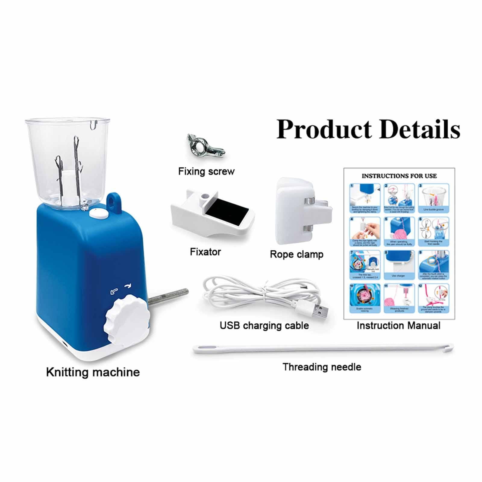 GUOOL Electric Knitting Machine manual knitting machine automatic knitting loom weaving machine yarn maker portable PP material suitable for bracelets necklaces handcraft home party gift Blue