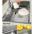 thumbnail image 4 of Tomorotec 17.7" x 12.5" Roll Up Dish Drying Rack Over Sink Drying Rack Sink Cover Kitchen Sink Accessories Gadget Multipurpose Organizer Foldable Stainless Steel Drainer, 4 of 8