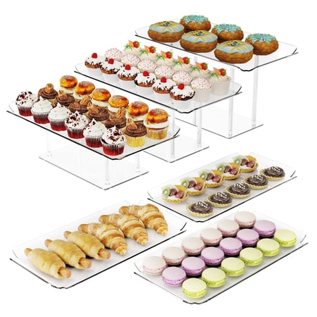 3 Pack Dessert Table Display Set Clear Acrylic Desert Stands Buffet Risers for Cupcakes Dessert Pastry Food Treat Tier Cookie Dessert Platter Serving Trays Stand for Wedding Birthday Party
