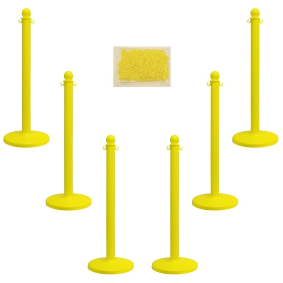 2.5 Inch Yellow Medium Duty Stanchion & Chain Kit (6 Pk)