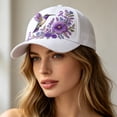 thumbnail image 4 of Unisex Purple Floral Hummingbird Print Alzheimer's Awareness Support Hat Floral Purple Ribbon Pansy Hat for Outdoor Daily Wear, 4 of 6