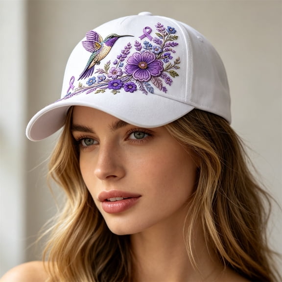 romoty Womens White Hummingbird Floral Embroidered Baseball Cap Adjustable Cotton Sun Hat for Outdoor Walking Gardening