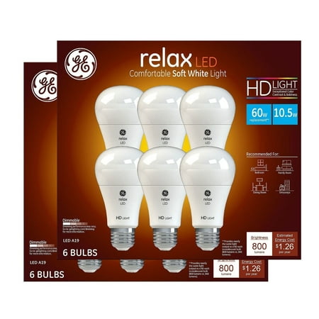GE Relax High Definition LED Light Bulb 10.5-watt 2700K Comfortable Soft White 800-Lumens 12-Pack 60-watt Replacement Dimmable