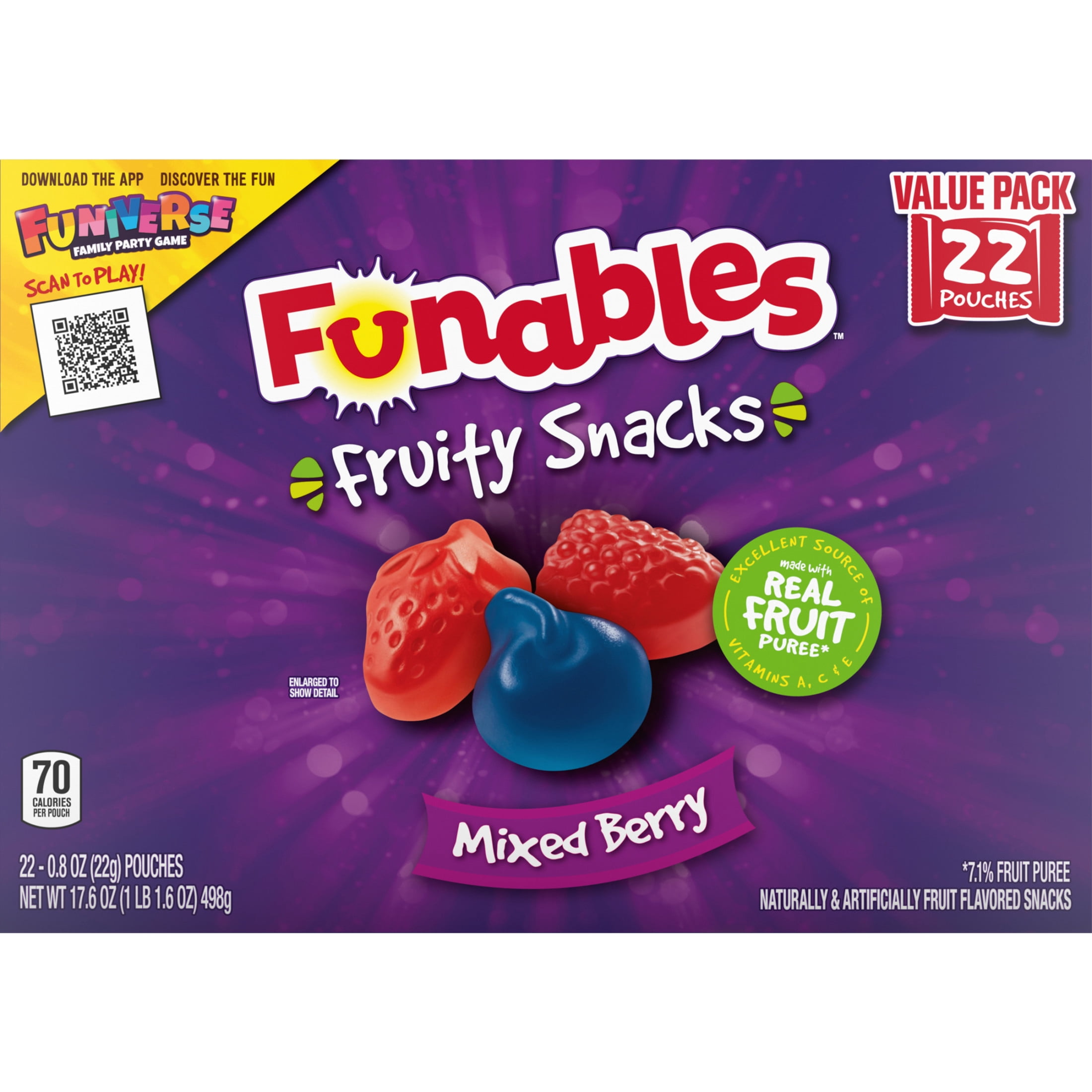 Funables Fruity Snacks, Mixed Berry Flavored Snacks, 0.8 oz 22 ct