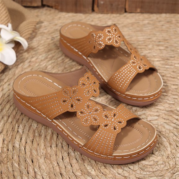 longantii Orthopedic Sandals for Women Slip on Non Slip Arch Support Summer Flat Sandals Breathable Beach Slippers 2026 Beach Orthopedic Shoes Brown
