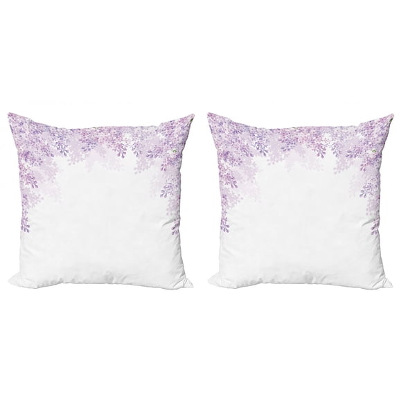 Ambesonne Flower Throw Pillow Cover 2 Pack, Lilac Blossoms Spring, 24", Pale Mauve Lavender