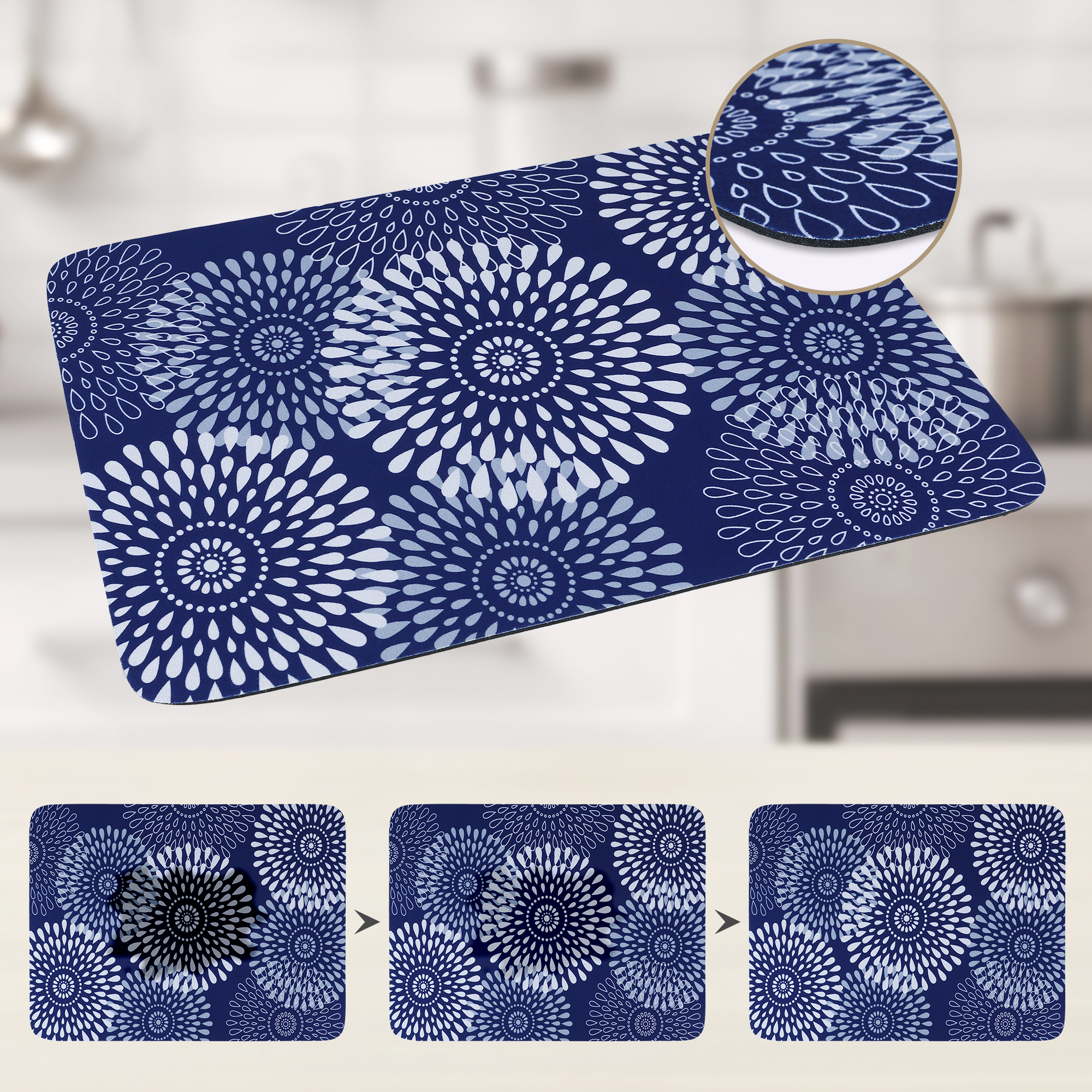 Unique Bargains Quick Dry Dish Drying Mats for Home Blue 15.7*11.8 inch