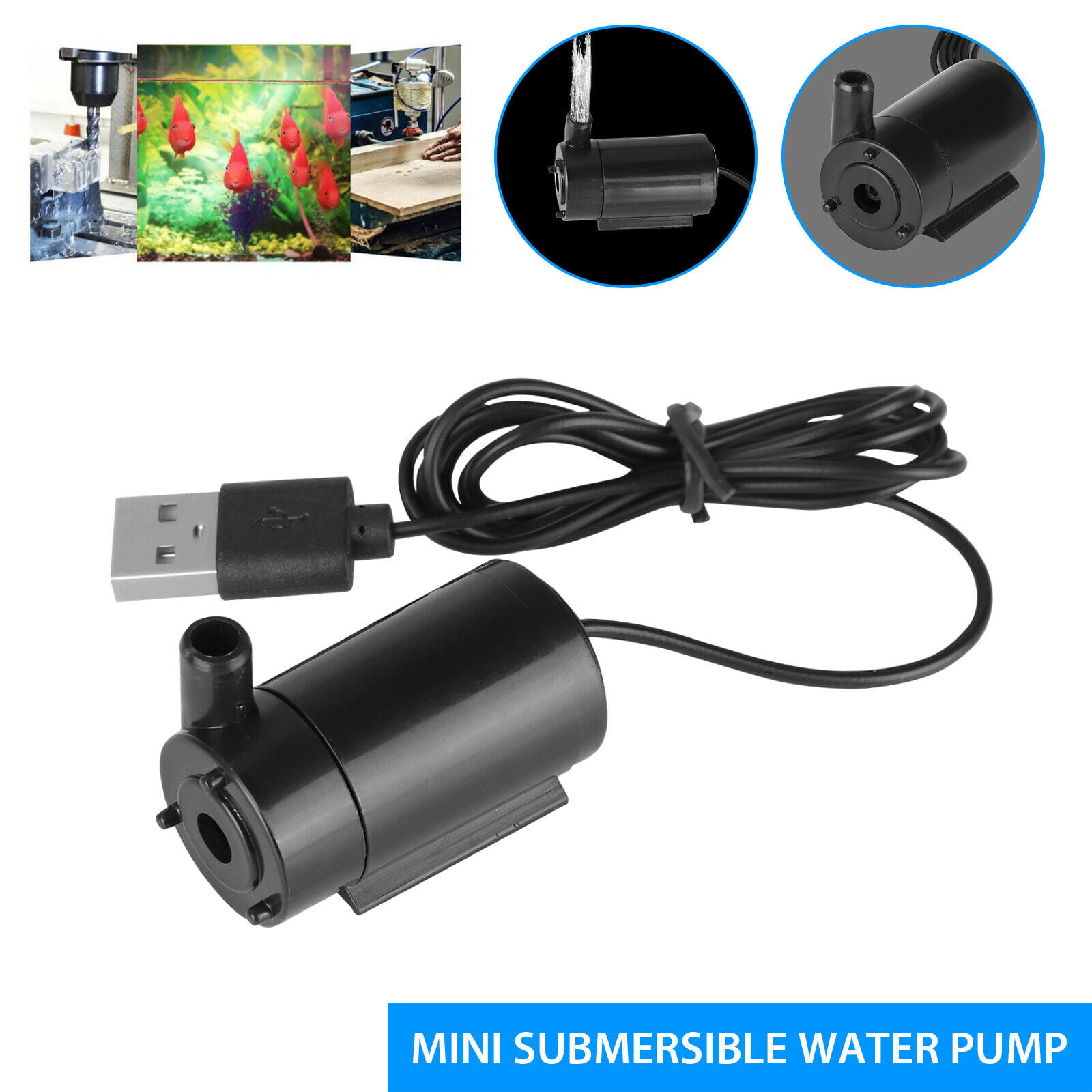 2 Pack USB Small Water Pump Mini Mute Submersible Pump for Garden Fountain Tool 