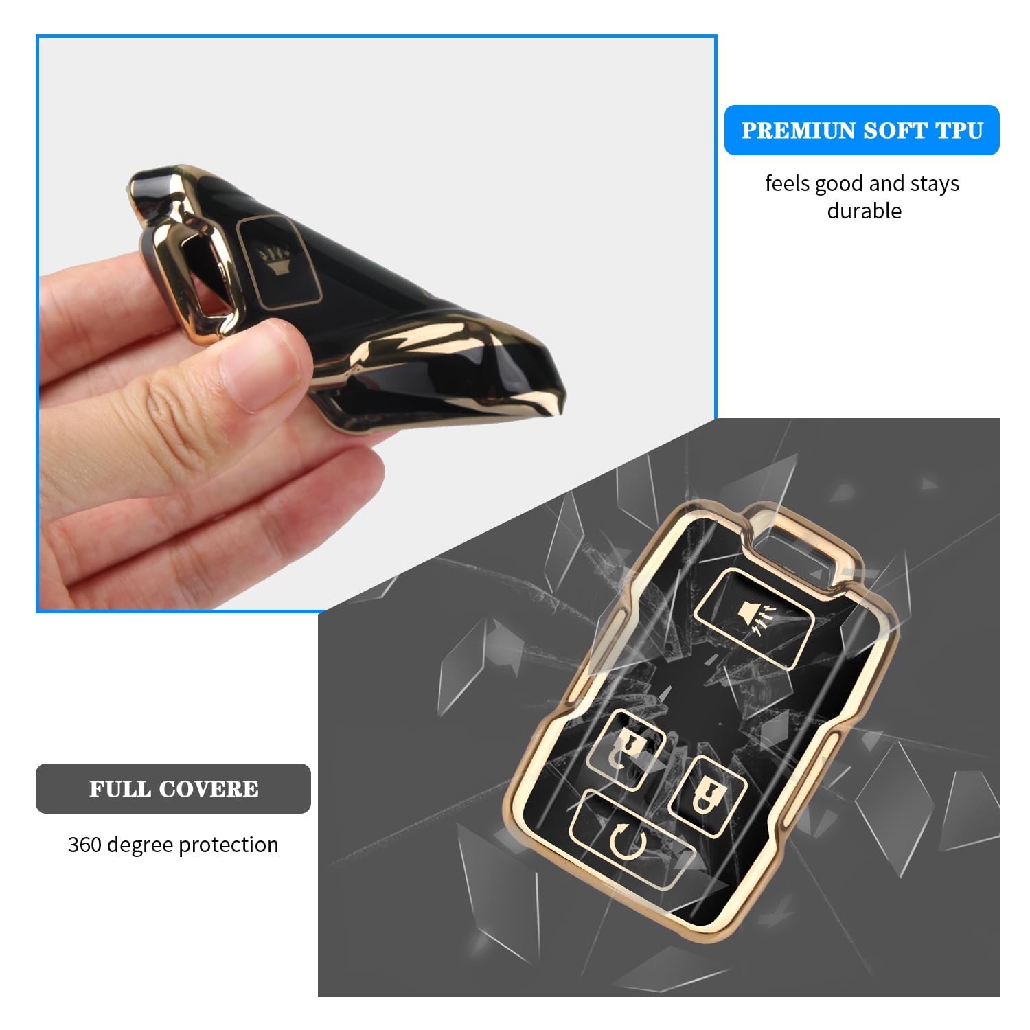 Key Fob Cover Compatible with Fit for Chevrolet 2014-2021 LT GMC Sierra Canyon Yukon Suburban Tahoe Silverado Colorado 360 Degree Protector with Keychain Keychain Case Holder Protector