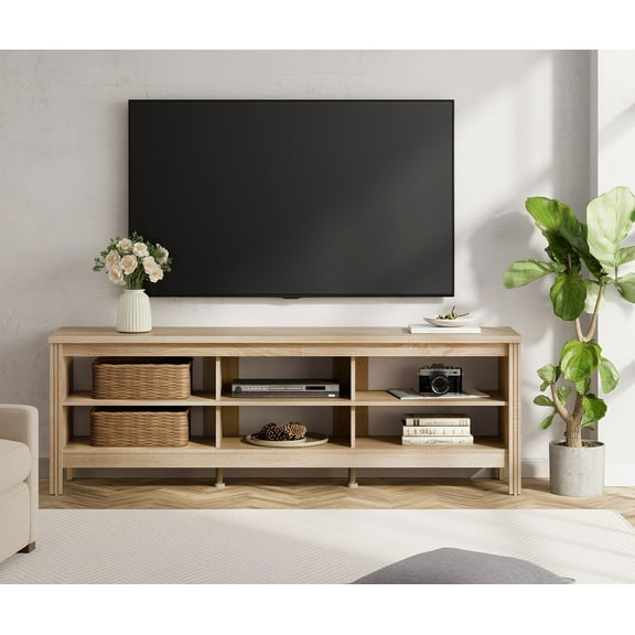 FITUEYES Television Stands, Oak Wood, 70" x 15.5" x 23.6"