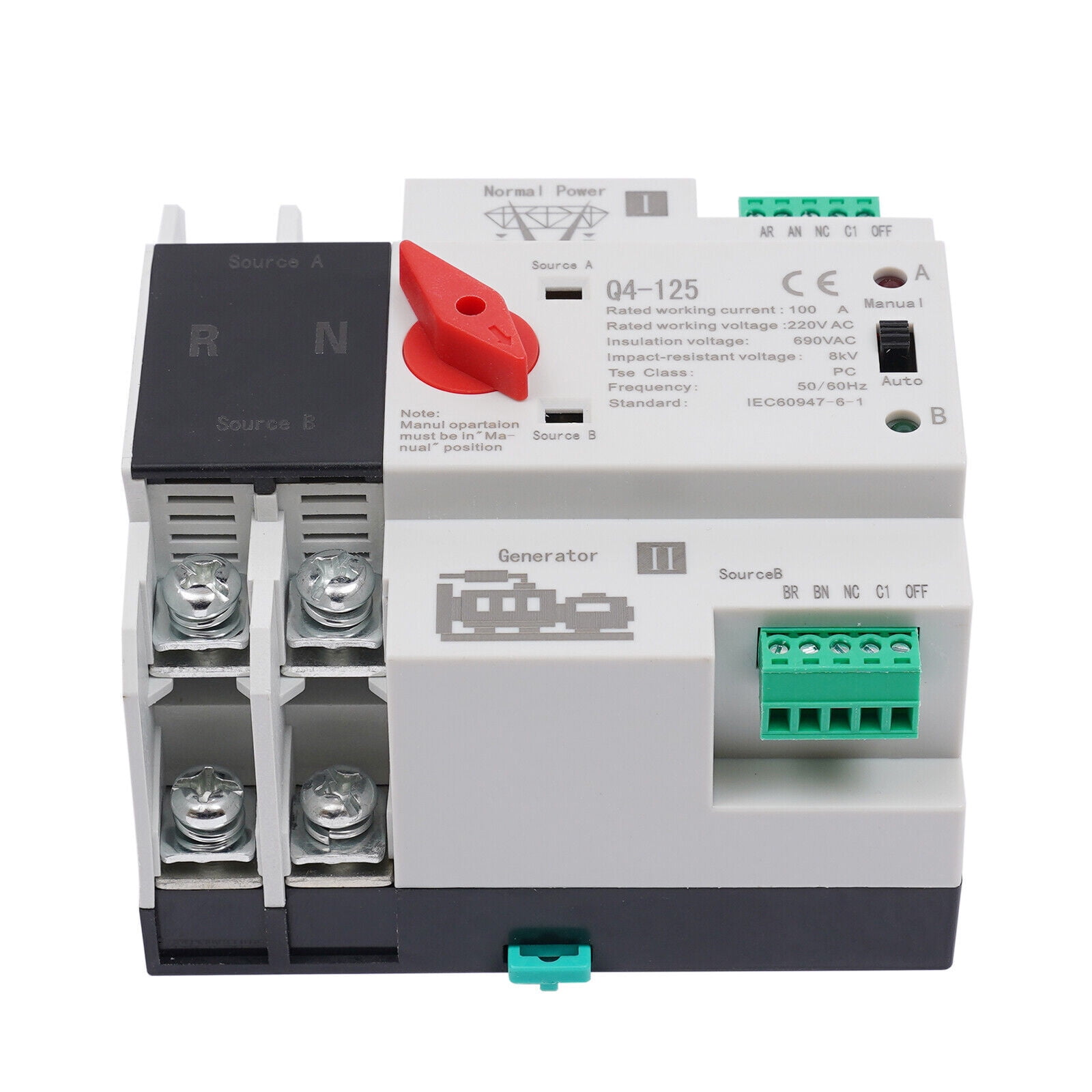 Automatic Transfer Switch 2P 100A Generator Changeover Switch Dual-Power