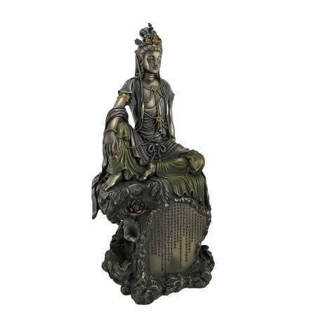Seated Kuan Yin Statue - Bronzed Finish Seated Kuan Yin Statue Hand Painted Accents