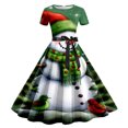 thumbnail image 4 of Women’s Christmas Tea Dress, 1950s Short Sleeve Vintage Print Swing Dress, Retro Holiday Style for Party and Evening Wear, 4 of 4