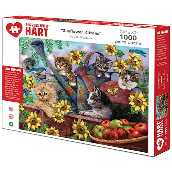 Hart Puzzles 1000-Piece Sunflower Kittens by Bob Giordano Interlocking Jigsaw Puzzle