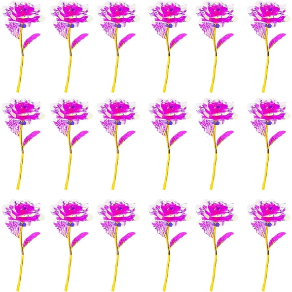 LEWEEN 9.8" 20PCS Artificial Colorful Flowers Galaxy Rose Crystal Flower Glass Rose Gifts for Wedding, Mother' s Day Memorable Days, Pink