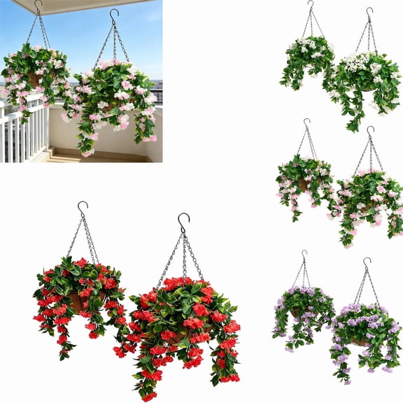 Hanging Basket Set,2 Pack 15 Inch Faux Crepe Myrtle,Artificial Hanging Plant,Weather Resistant Fade Proof Decor for Indoor Outdoor Spring Summer Decoration