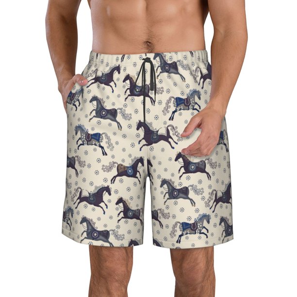Fotbe Horse Trajes de Baño Estampados para Hombre, Shorts de Verano de Secado Rápido, Ropa de Playa, Bañadores-Small