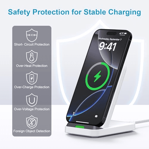Fast Wireless Charging Station for Google Pixel 9/9 Pro/9 Pro XL/Fold/8 Pro/8a/8/7a/7 Pro, Android Phone Wireless Charger Stand Desk with QC3.0 Adapter for Samsung Galaxy S25/S24/S23 Ultra, iPhone 16