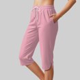 thumbnail image 2 of vigerkar Women's High-Waisted Yoga Pants – Side-Slit Workout Capris with Pockets, Athletic Stretch Lounge Pants Light Pink, XXL, 2 of 5