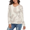 thumbnail image 3 of Abstract Beige Wavy Pattern Design V-neck Sweater Winter Clothes Long Sleeve Knitwear Sweater Women's Pullover, 3 of 5