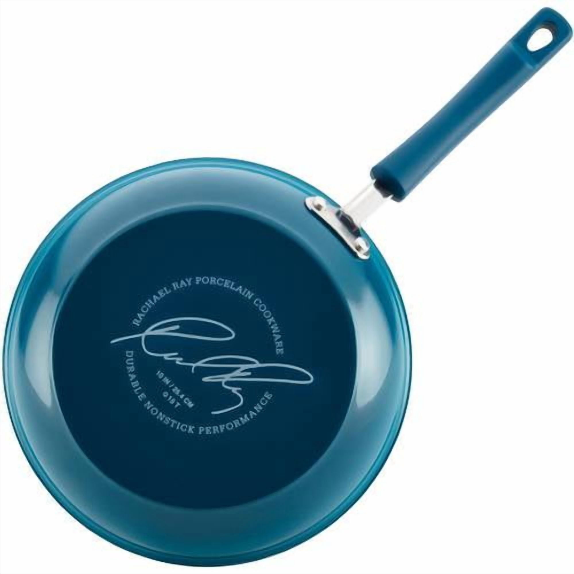 Rachael Ray 3-Piece Porcelain Enamel, Non-Stick Frying Pans, Fry Pans, Skillet Set, Marine Blue