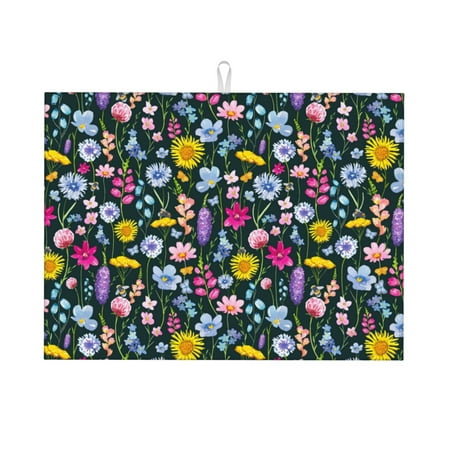 

Coaee Watercolor Meadow Flowers for Kitchen Drying Mat Dish Drying Mats for Kitchen Counter Foldable Water-Absorbent Suitable for Draining Racks