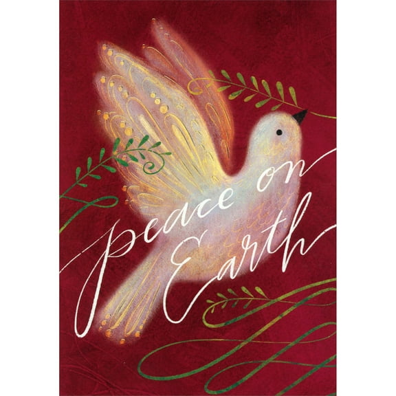 Designer Greetings Peace on Earth : Dove on Reddish Brown Box of 15 Christmas Cards