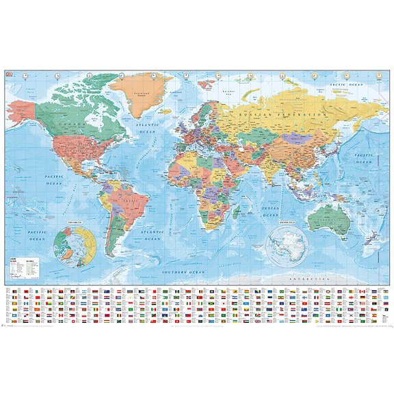 Political Map Of The World - Educational Poster (Country Flags) (Size: 36 X 24")