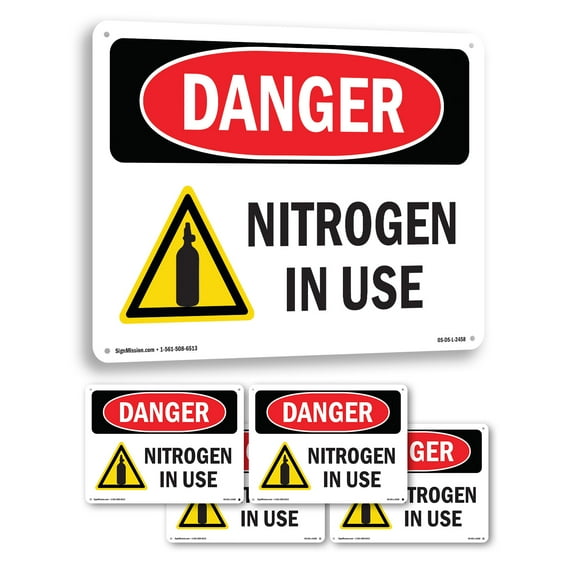 Nitrogen In Use OSHA Danger Aluminum Sign 18 Inch x 12 Inch - 5 Pack