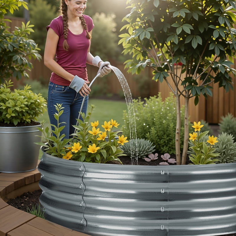 Devoko 48" Outdoor Fire Pit Wood Burning Fire Ring Patio Galvanized Garden Bed for Camping Backyard Planting, Silver