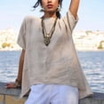thumbnail image 2 of MEICHEN Cotton and Linen Pure Color Irregular Bottom Short Sleeved T Shirt Summer Fashion Clothing for Women, 2 of 6