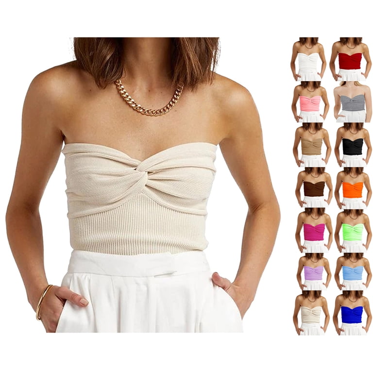 Cicy Bell Women's Strapless Tube Top - Ribbed Knit, Side Zipper Backless, Fitted Y2K Going Out Top