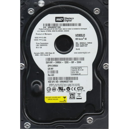 WD800JD-75MSA3, DCM HSBAYTJCH, Western Digital 80GB SATA 3.5 Hard Drive