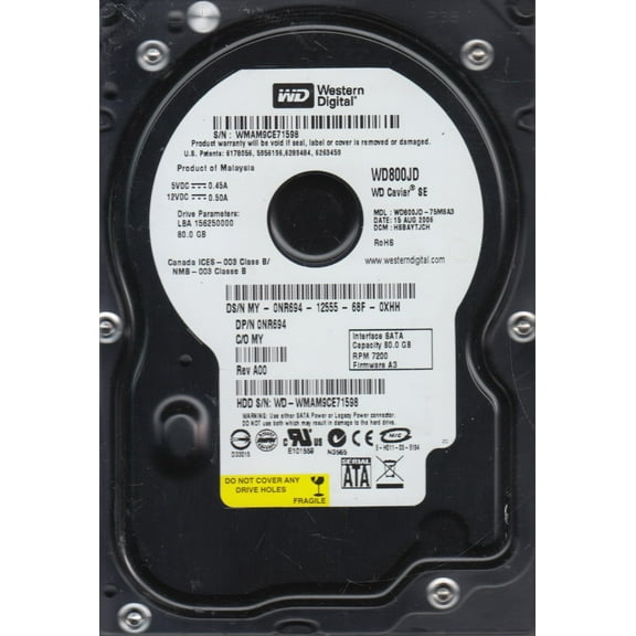 WD800JD-75MSA3, DCM HSBAYTJCH, Western Digital 80GB SATA 3.5 Hard Drive