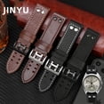 thumbnail image 2 of Correa de cuero genuina para reloj Hamilton H760250 H77616533, pulsera de cuero con remaches para piloto militar, pulsera de aviación de 20 y 22 mm para hombre, 2 of 5
