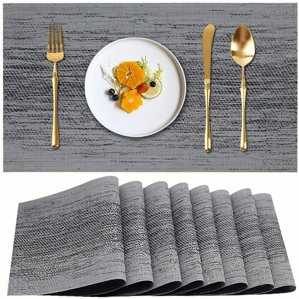 Gray Table Mats Set of 8 Washable PVC Placemats for Dining Table,Stain