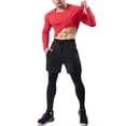 thumbnail image 4 of IWRICH Men's 2-in-1 Sports Pants with Pocket Slim Long Sleeve T Shirts Compression Athletic Workout Outfits 2 Piece Sets Red L, 4 of 5