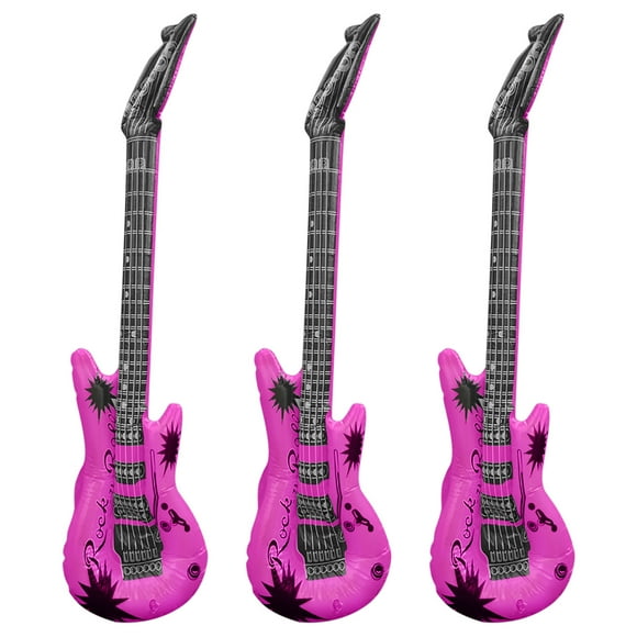 Hot Pink Large Inflatable Blow Up Guitar Kids Toy Fancy Dress Party Stage Props Children'S Simulation Inflatable Musical Instrument 3Pcs
