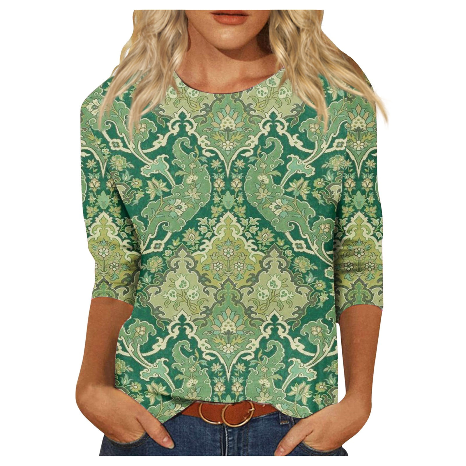 Alrise Women Clothes Clearance Tops Women's New Fashion Print 3/4