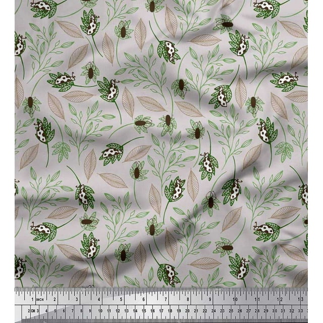 Soimoi Tissu Poly Georgette Feuilles & Insectes Imprimé Tissu de Couture Yard 42 Pouces de Large