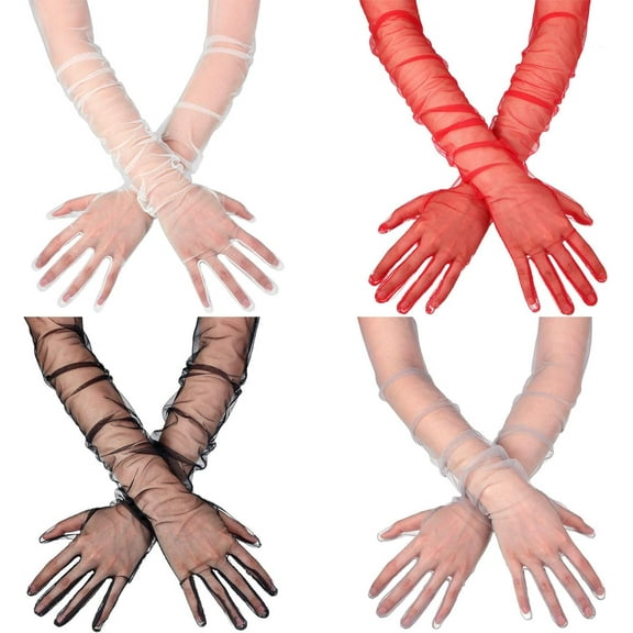 Dalrosia Women's Tulle Long Wedding Bridal Gloves Long Opera Party Gloves 21" Elbow Length Sheer Gloves