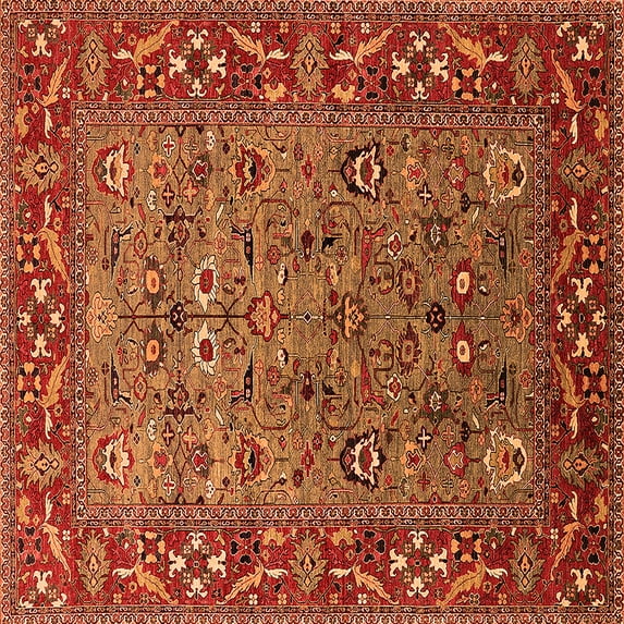 Ahgly Company Indoor Square Oriental Orange Industrial Area Rugs, 6' Square