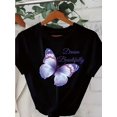 thumbnail image 2 of Women's Butterfly Print T-Shirt - Short Sleeve, Crew Neck, Casual Cotton Top for Spring & Summer, Clothing, 2 of 6