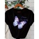 thumbnail image 2 of Women's Butterfly Print T-Shirt - Short Sleeve, Crew Neck, Casual Cotton Top for Spring & Summer, Clothing, 2 of 6