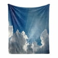 thumbnail image 1 of Landscape Soft Flannel Fleece Throw Blanket, Colorful Sky with Clouds and Sun Rays Dreamy Cloudscape After Rain Picture Art, Cozy Plush for Indoor and Outdoor Use, 50" x 60", Blue White, by Ambesonne, 1 of 5