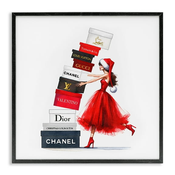 Stupell Industries Holiday Glam Shopping Boxes Holiday Painting Black Framed Art Prints Wall Art, 12 x 12