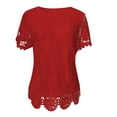 thumbnail image 3 of CUSTG Women Casual Shirts Summer Solid Color Fashion Short Sleeve Blouse With Elegant Lace Hollow Out Design Comfortable Round Neck Versatile Tops For Daily Wear Trendy Dailywear, 3 of 3