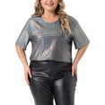 thumbnail image 1 of Blusas de fiesta metálicas holográficas de manga corta para mujeres de tallas grandes Agnes Orinda 3X gris, 1 of 6