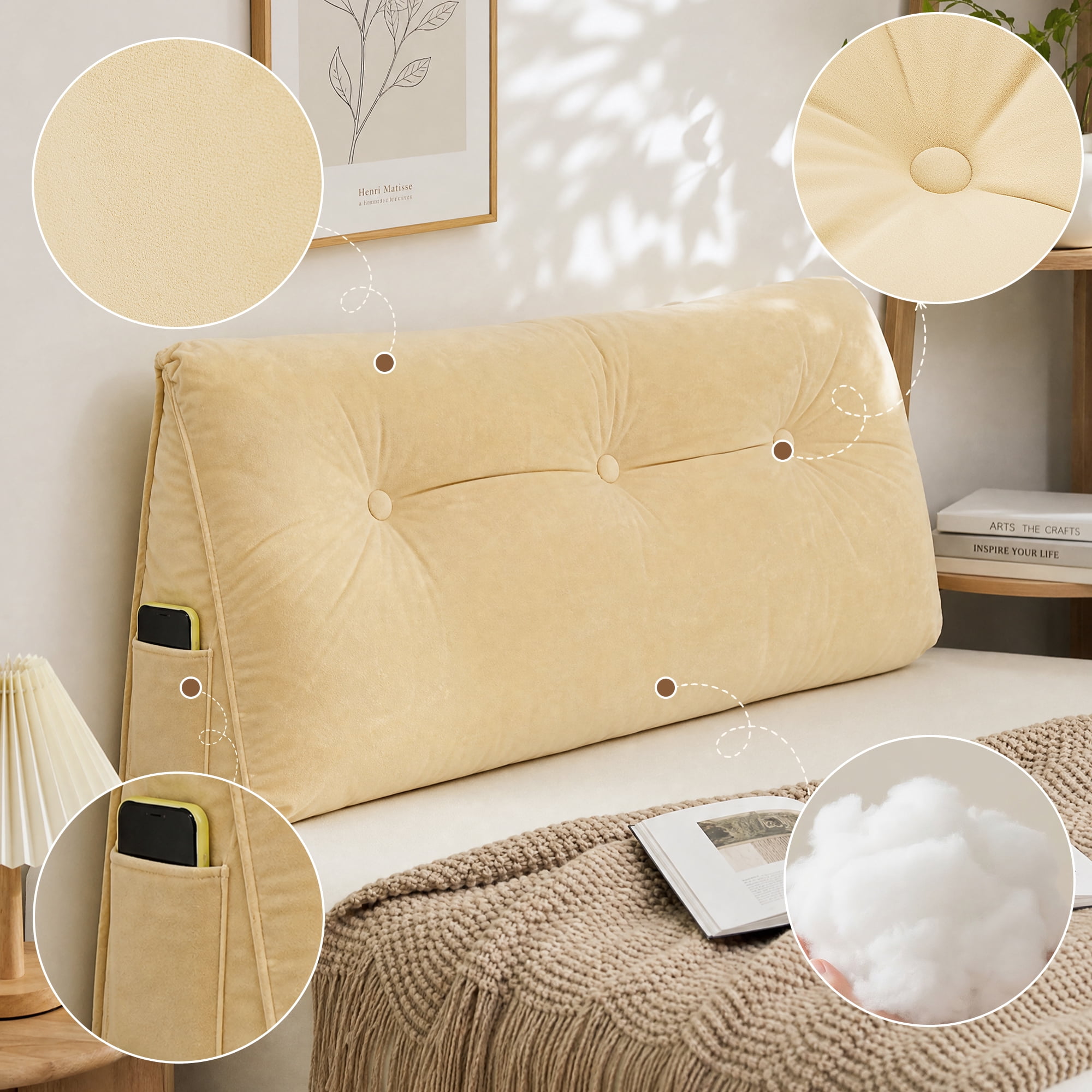 YEERSWAG® Headboard Pillow for Bed, Backrest Pillow for Sitting Up, Reading Pillow with Button Tufted Design, Bed Support Cushion for Bedroom, Twin 40 x 21 x 8 Inches, Beige